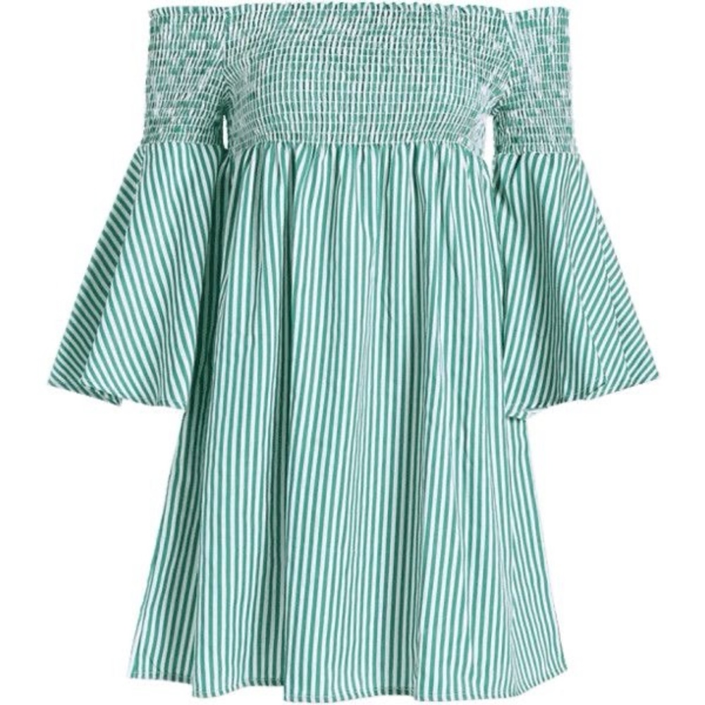 Zara green and white striped premium denim collection Off-Shoulder Dress
